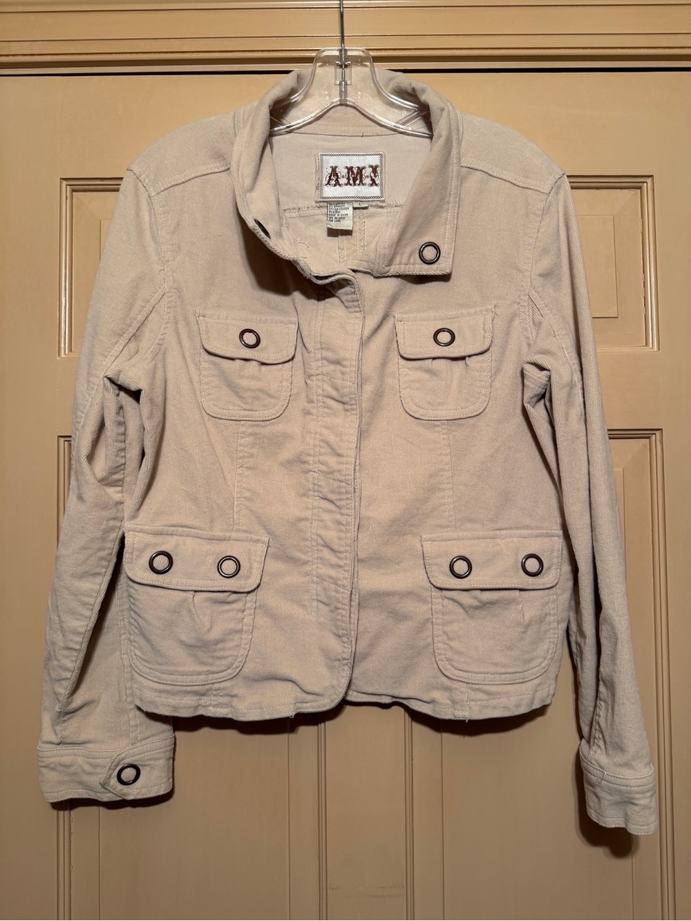 Ami Beige Utility Jacket with Snap-Flap Pockets
